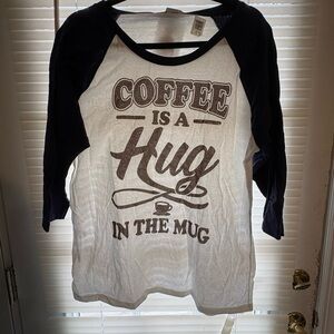 Casual Coffee Quote Raglan Tee - Navy and White